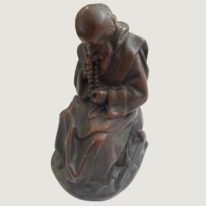 Vintage Pascal Praying Monk Figurine Bronze Tone Friar with Rosary Statue 7.5in